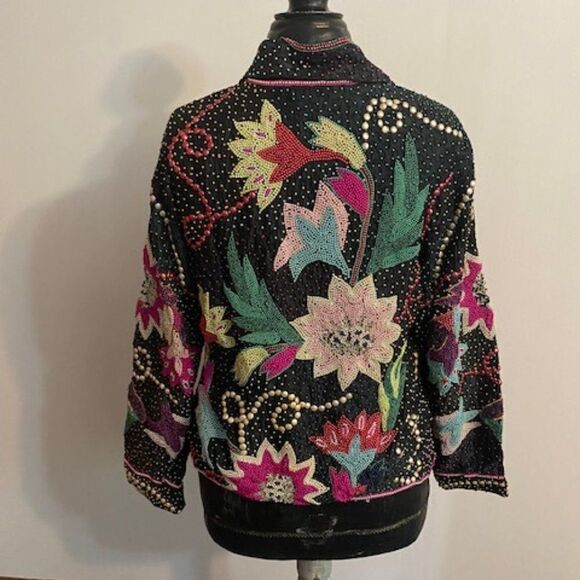 French Collezioni beaded Floral jacket, size Medium - Picture 2 of 4